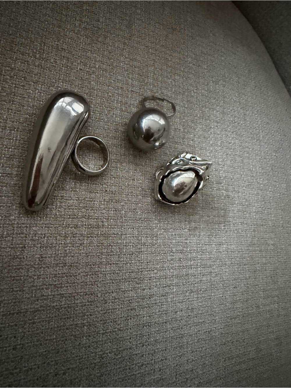Women Silver-Tone Statement Rings Set - Modern Sculptural Design